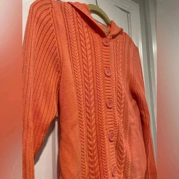 Faded Glory Coral Cluster Cable Knit Ribbed Hooded Button Cardigan Size Small - Picture 3 of 8